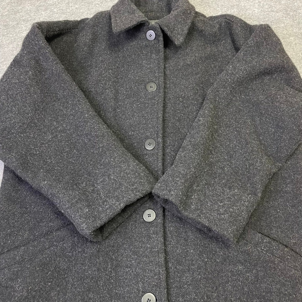 Vintage Eileen Fisher Charcoal Gray 100% Wool Long Duster Coat Large 90s - Picture 9 of 16